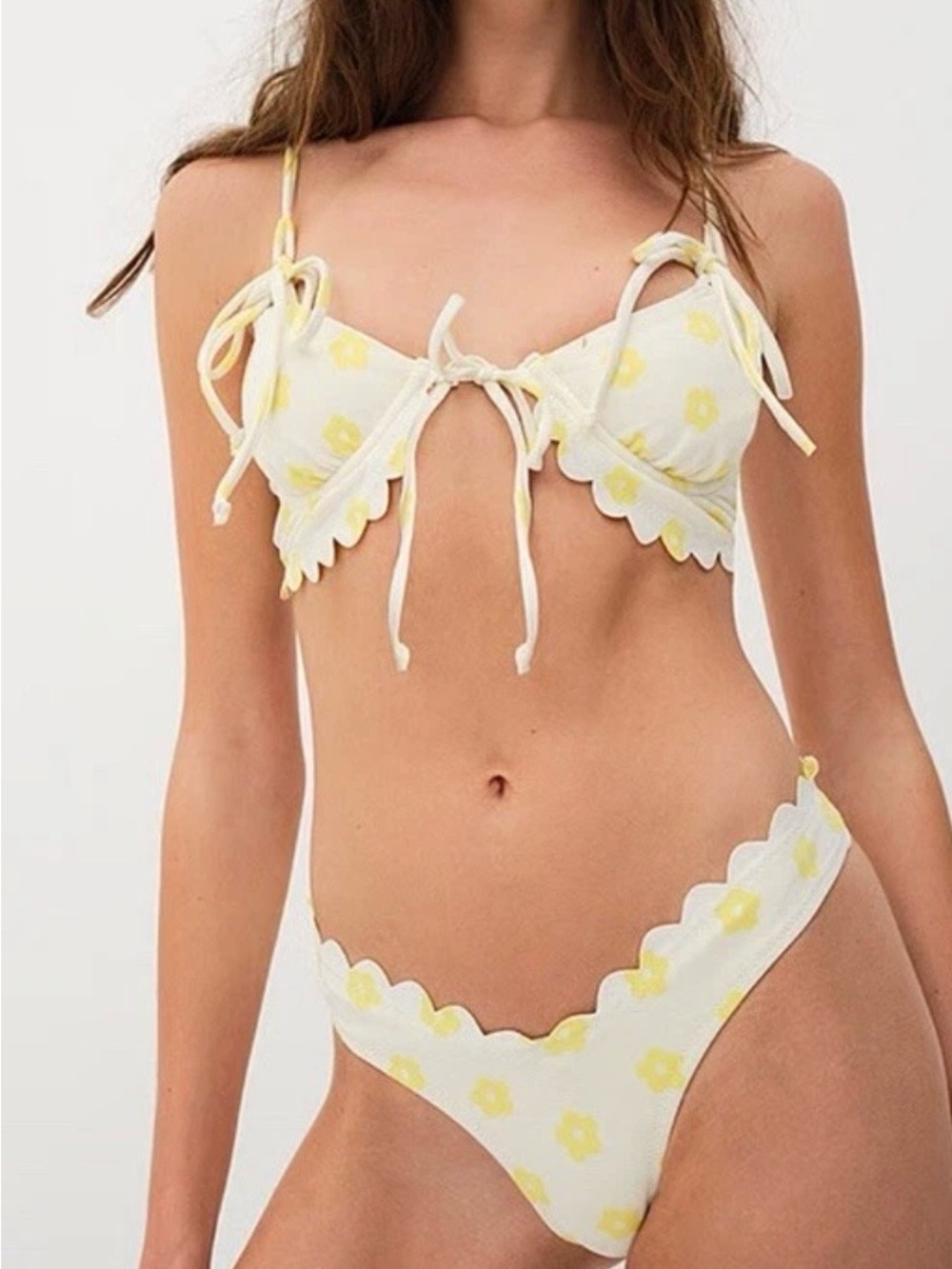 For Love & Lemons Dana Bikini Scallop Underwire Top Size S-Thong Bottoms XS NWT